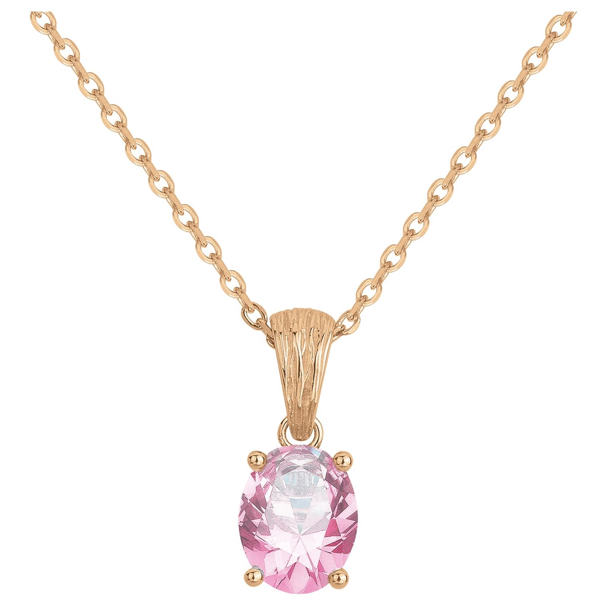 Collier mono-motif ELISABETH en Plaqué Or avec pierre synthétique rose