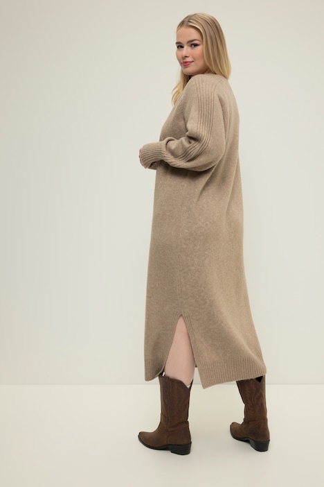 Strick-Maxikleid, Loose Fit, Strukturstrick, V-Ausschnitt, Raglan-Langarm