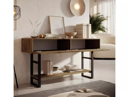 Meuble d'entrée en Pin Atlantique et Acier avec 138,8x43x75,7cm Factory R1