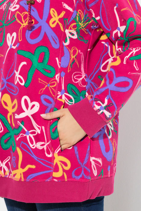 Sweatshirt, Scribble-Muster, Stehkragen, Langarm, kirschrot