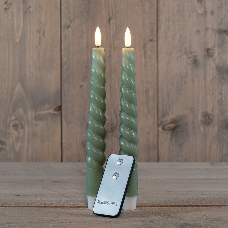 Anna's Collection LED dinerkaarsen swirl jade groen 2x st 23