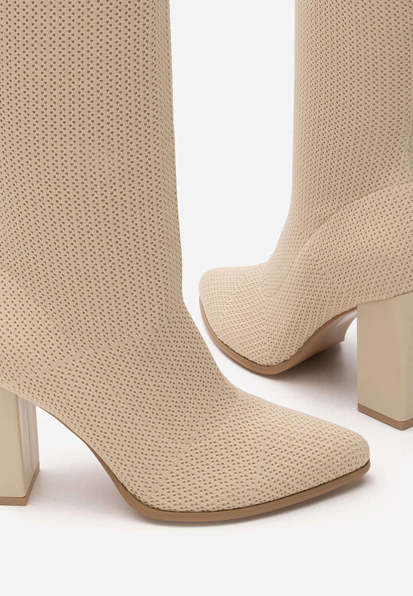 Bottes haute à talon carré beige Albertina