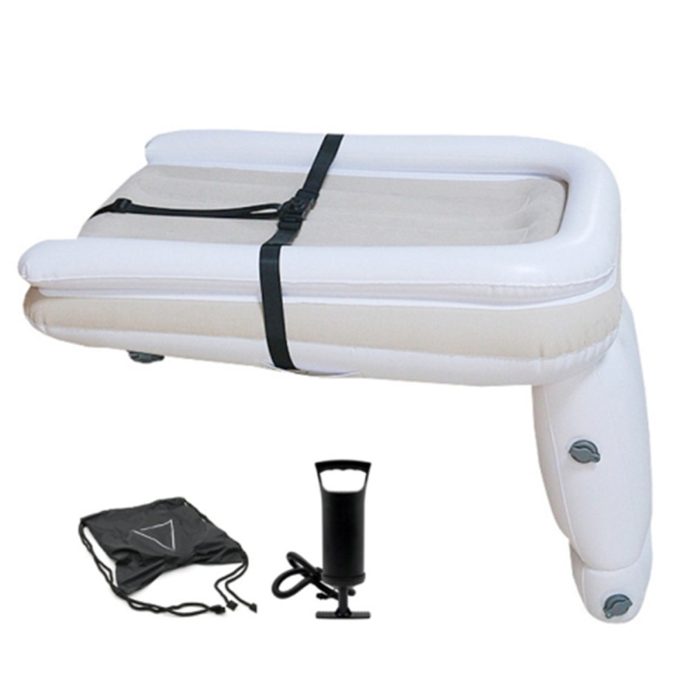 (80x50cm) Aufblasbares Kinder Reise Bett Schlaf Sitzauflage mit Luftpumpe   Tragetasche - Beige / Weiss