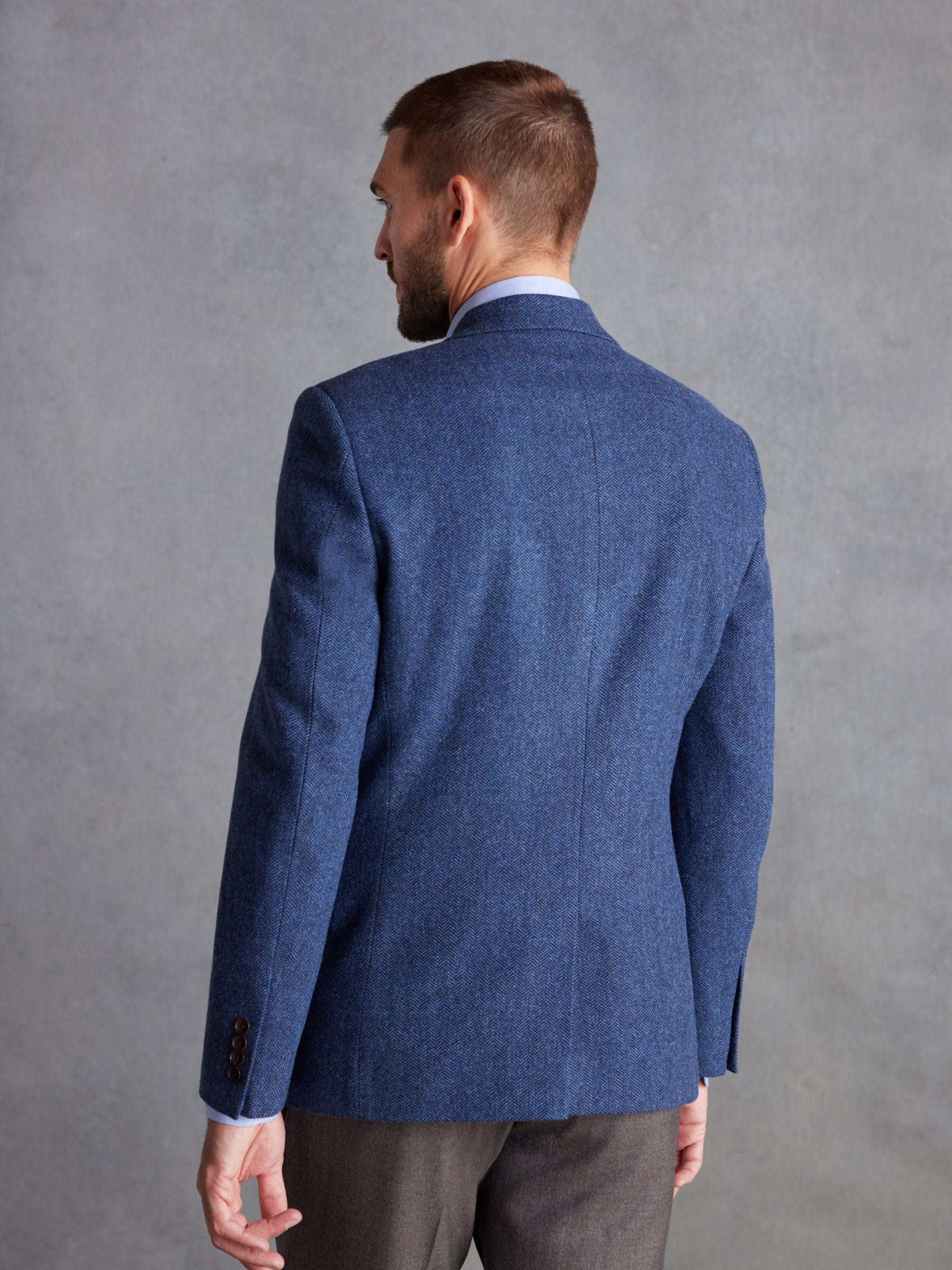 Blauw - Normale Pasvorm - Signature Nova Fides Blazer van wolblend met visgraatmotief