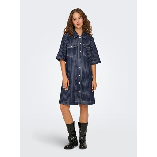 ONLY Belle Stripe Kjole, Dark Blue Denim, S