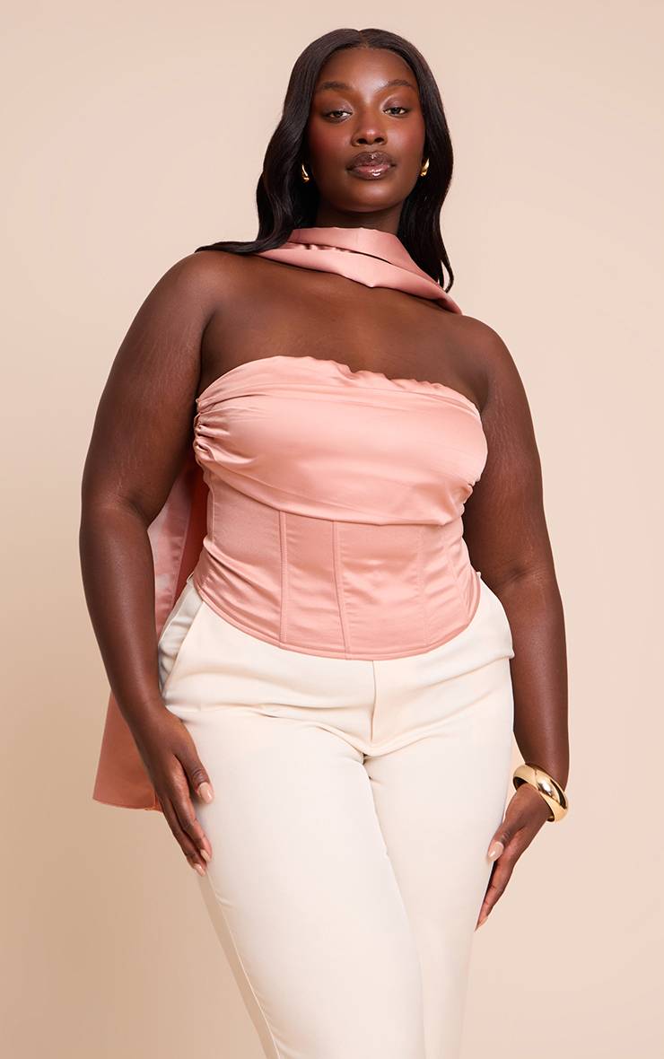 Rose Poudré Corset Froncé Grande Taille