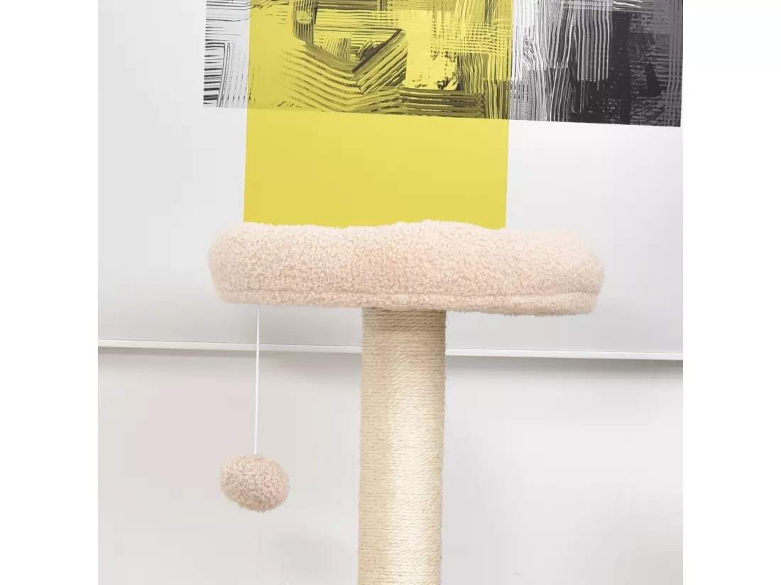 PawHut Arbre à Chats avec Griffoir Niche Poteaux Peluche Haute Densité 45L x 40L x 148H cm Beige