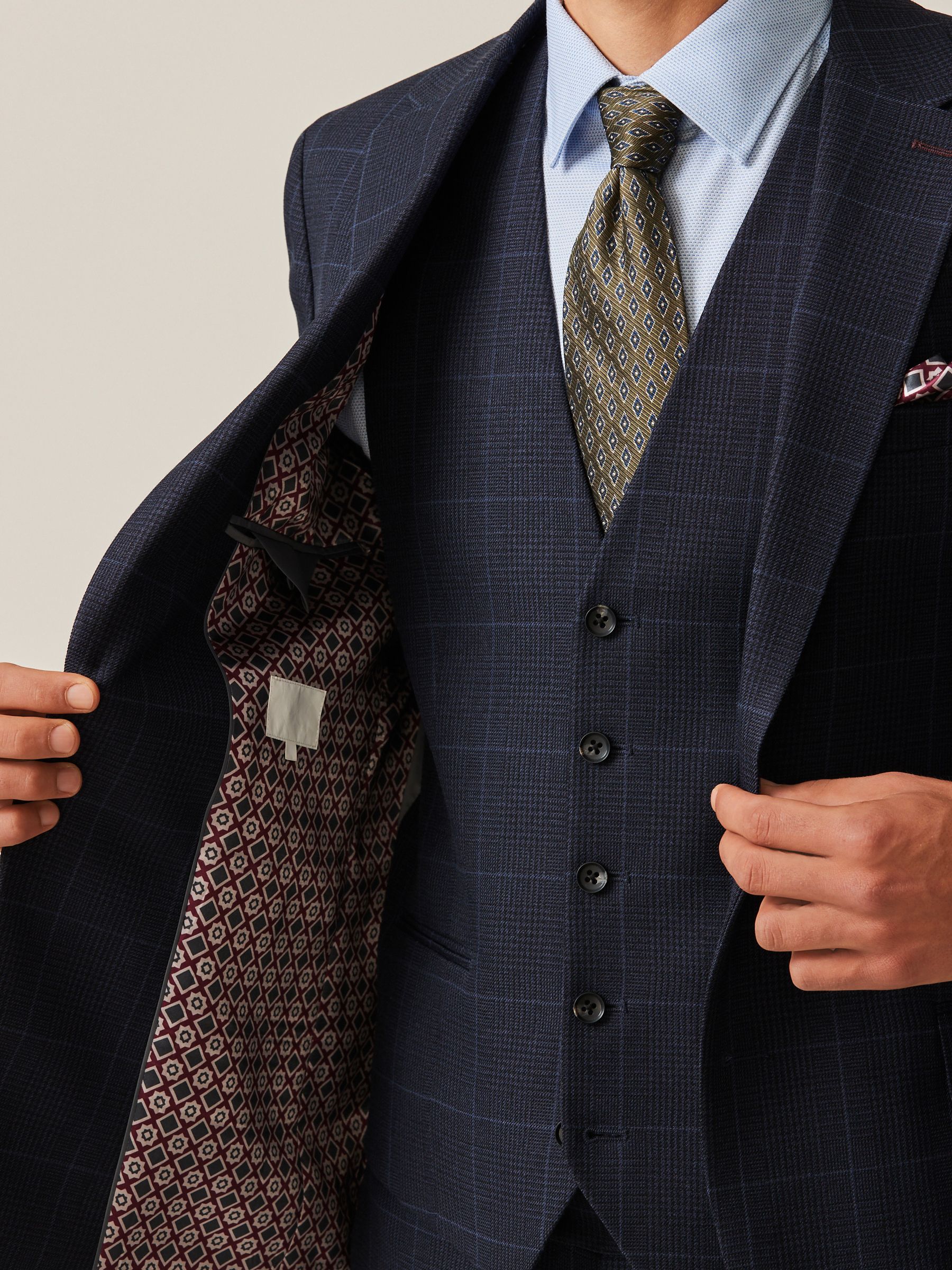 Donkerblauw - Prince of Wales geruit kostuum: colbert