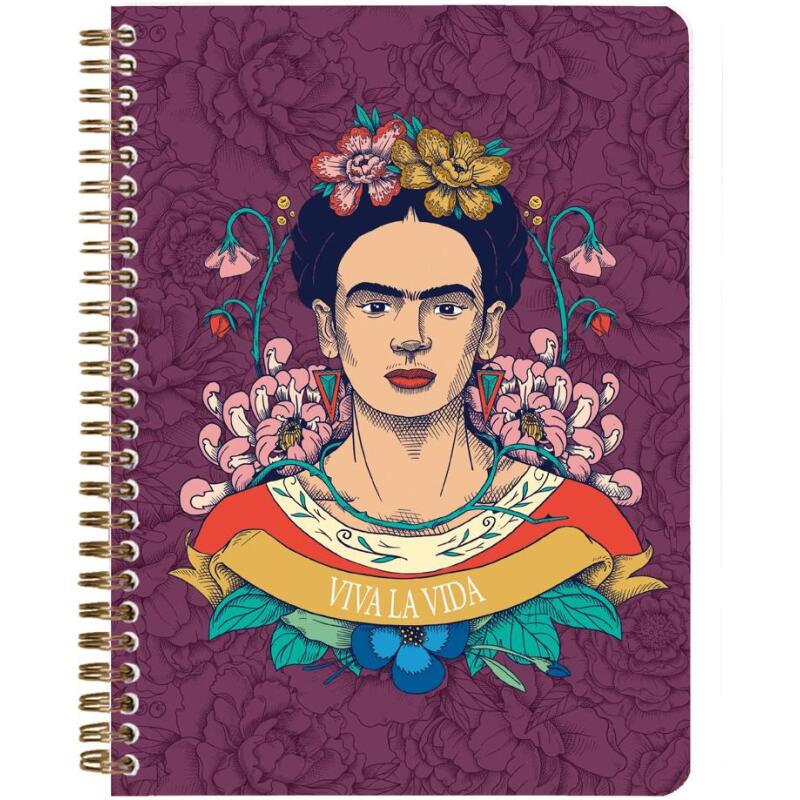 Frida Kahlo, Carnet reliure intégrale A5 14,8x21cm, 148 pages, ligné, ass.
