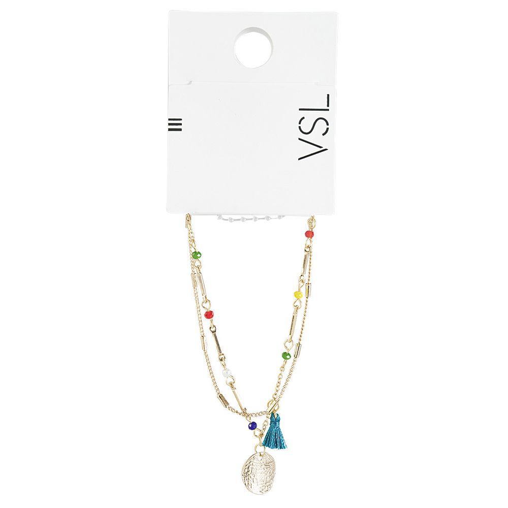 Bracelet à 2 rangs médaille et pompon