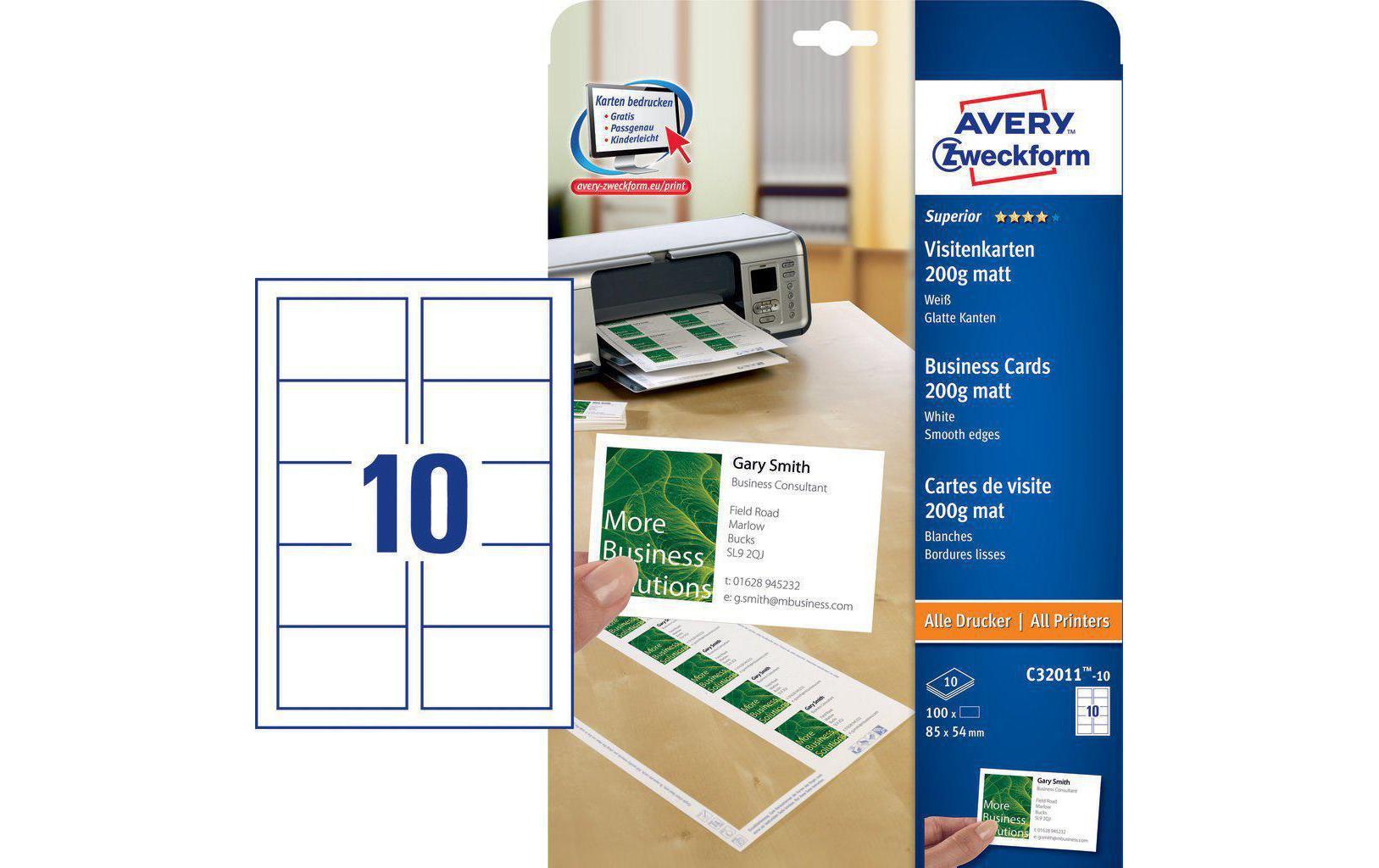 Visitenkarten-Etiketten 85 x 54 mm, 200 g/m² 100 StückEtiketten für Drucker, 85x54 mm, weiss
