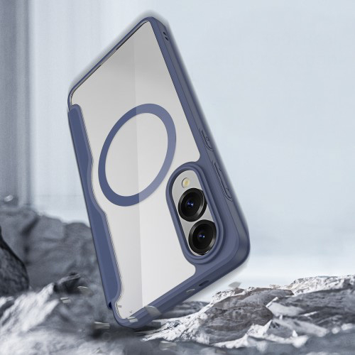 Samsung Galaxy S25 Edge Hybrid Leder Tasche   Kunststoff Rückseite - Blau / Transparent