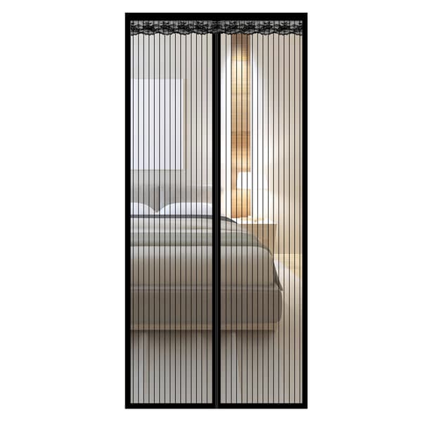 INF Magnetisk skjermdørgardin, stripet polyester med 9 par spenner, 85 cm x 210 cm