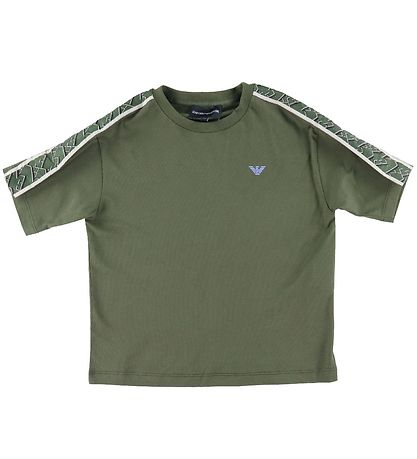 Emporio Armani T-shirt - Army Grøn m. Logostribe