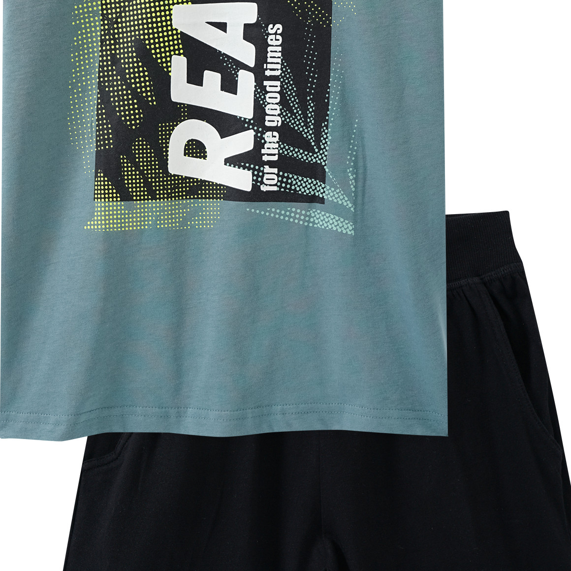 Yigga Jungen Shorty mit großem Print salbei / schwarz