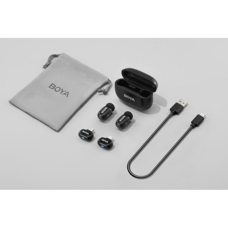 Boya MINI-12 2.4 GHz Ultra-Mini draadloze microfoon 2TX+2RX, zwart
