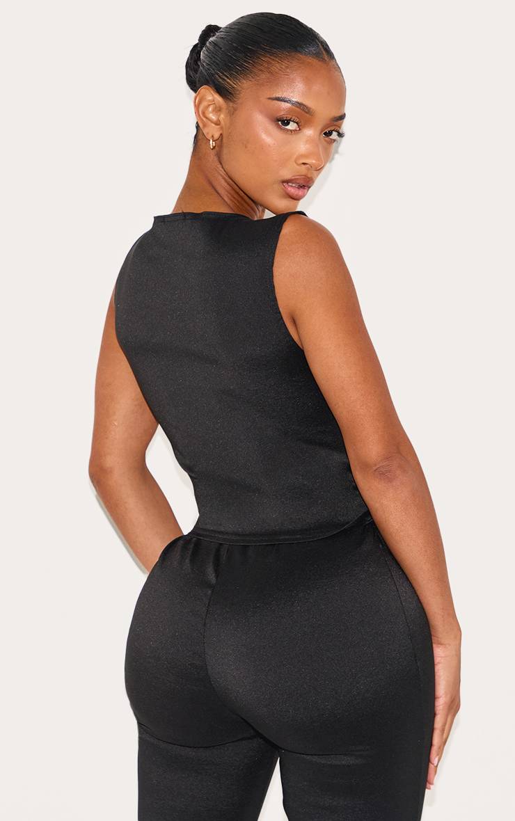 Noir Ensemble Top Col Torsadé Avec Détail Découpe En Tissu Extensible Moulant Shape