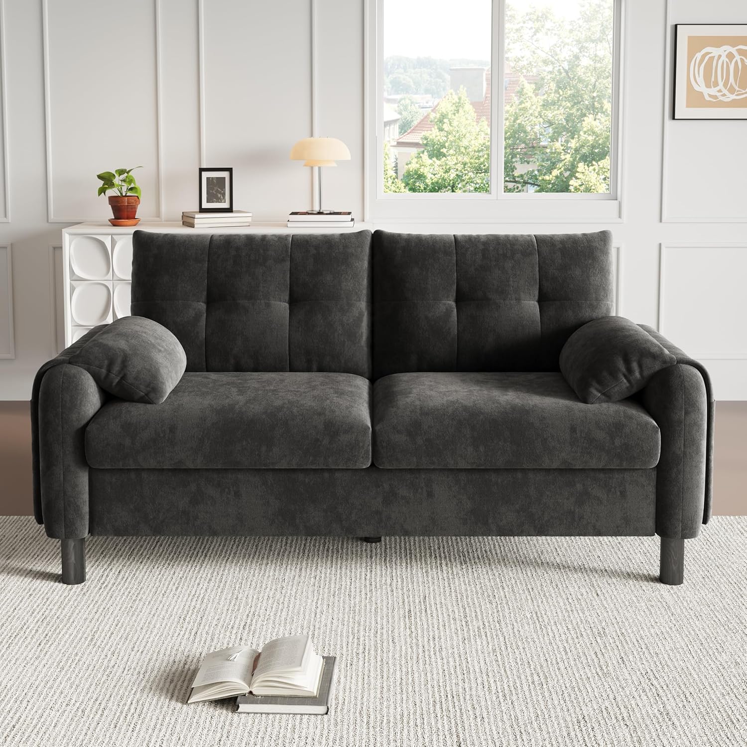 Modernes 2-Sitzer Sofa, bequemes Polstersofa aus Chenille Stoff mit Dicken Kissen, Gemütliche Couch für Wohnzimmer, Polstermöbel im Skandinavischen Design,Gray