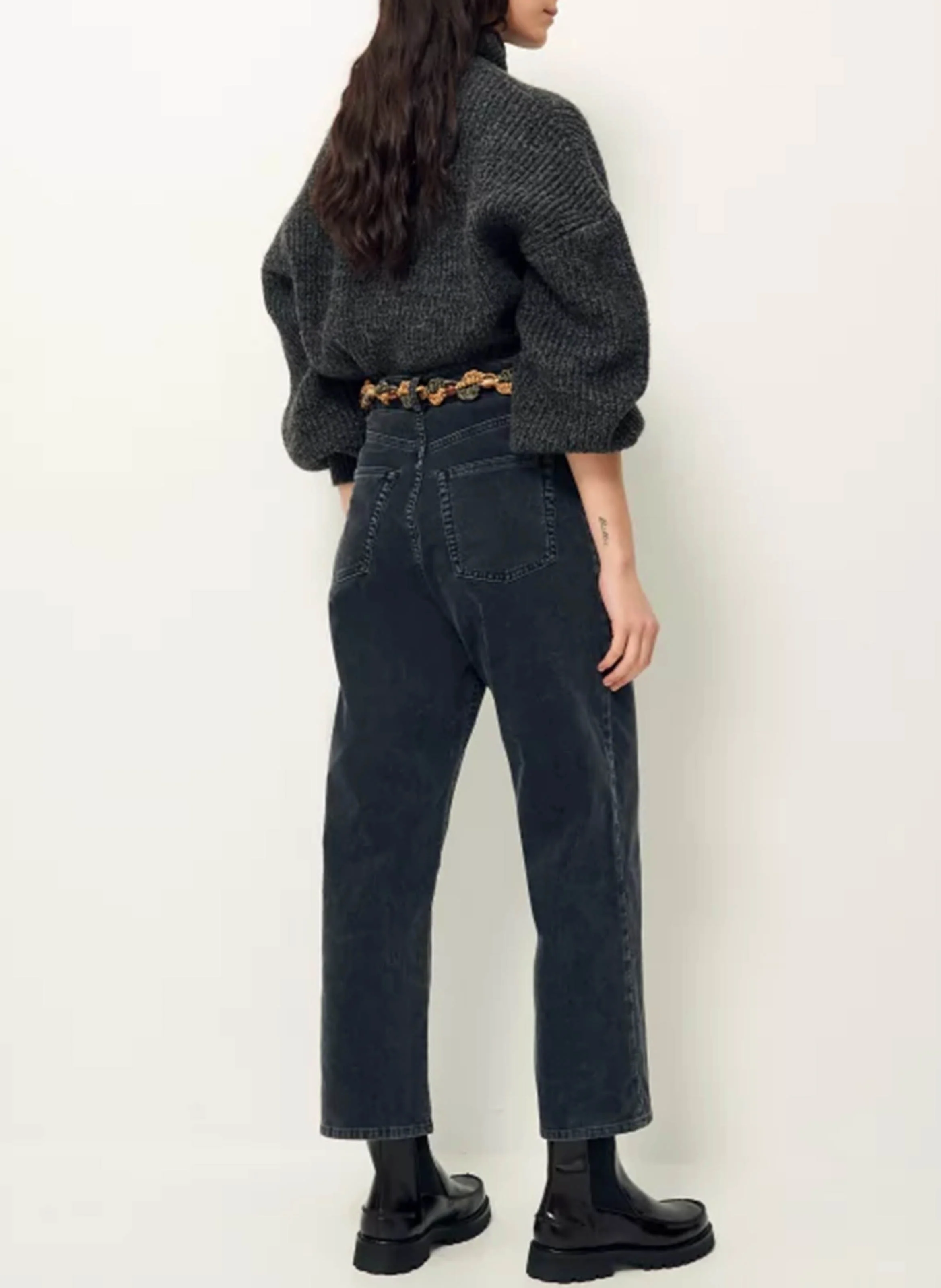 VELVET CRUISE - Pantalon droit taille haute en coton bio mélangé | Gris