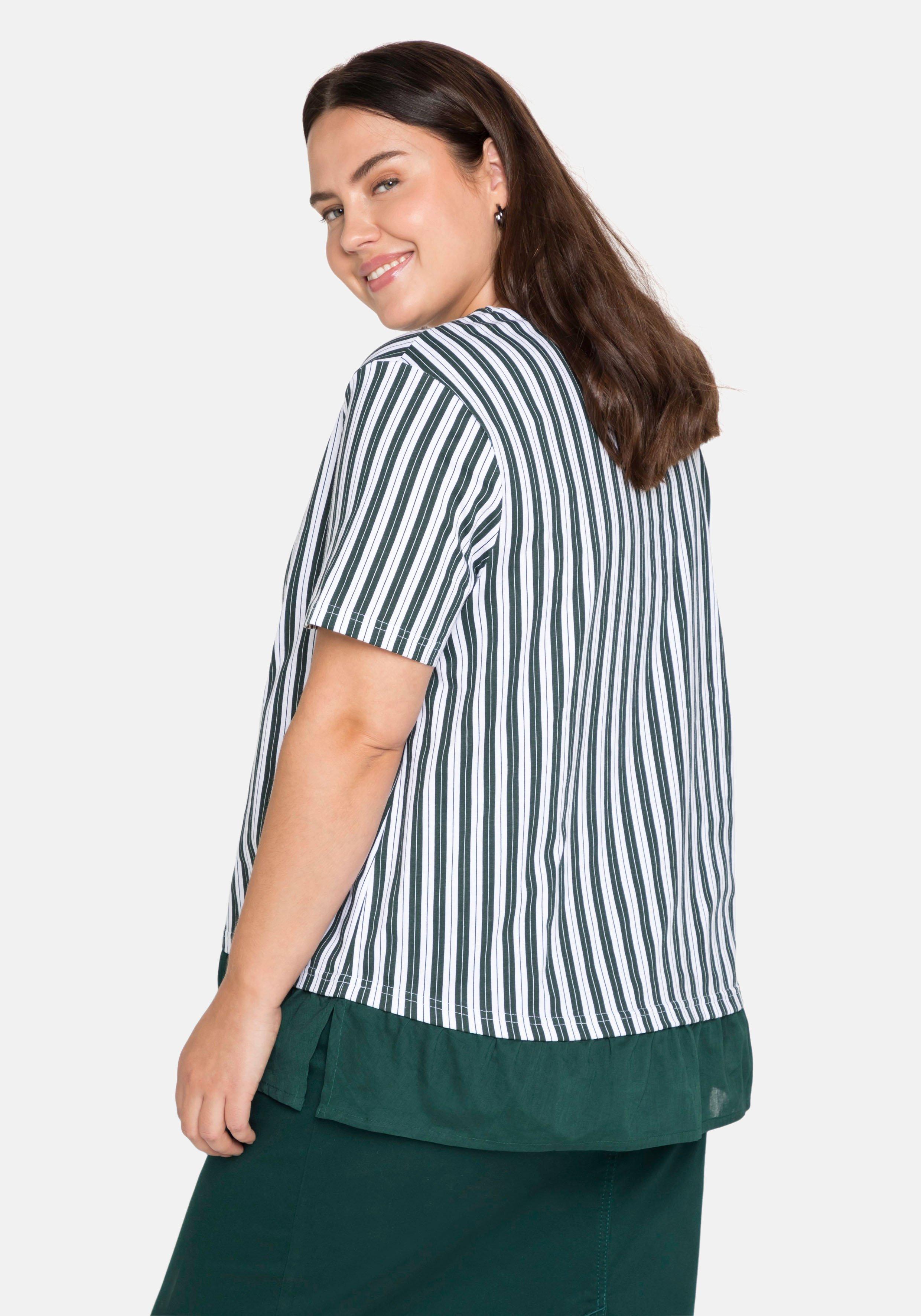 Streifenshirt mit Volant am Saum, in A-Linie