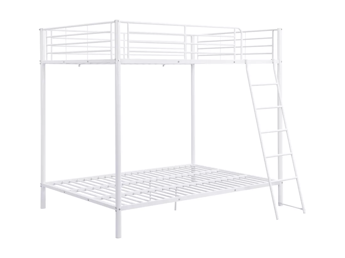 Lits superposés 2 x 140 x 190 cm - Métal - Blanc + Matelas - GEMINI II