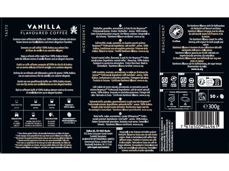 Café Royal Professional Pads Vanille 50 Stück Harmonischer Kaffee mit Vanillearoma