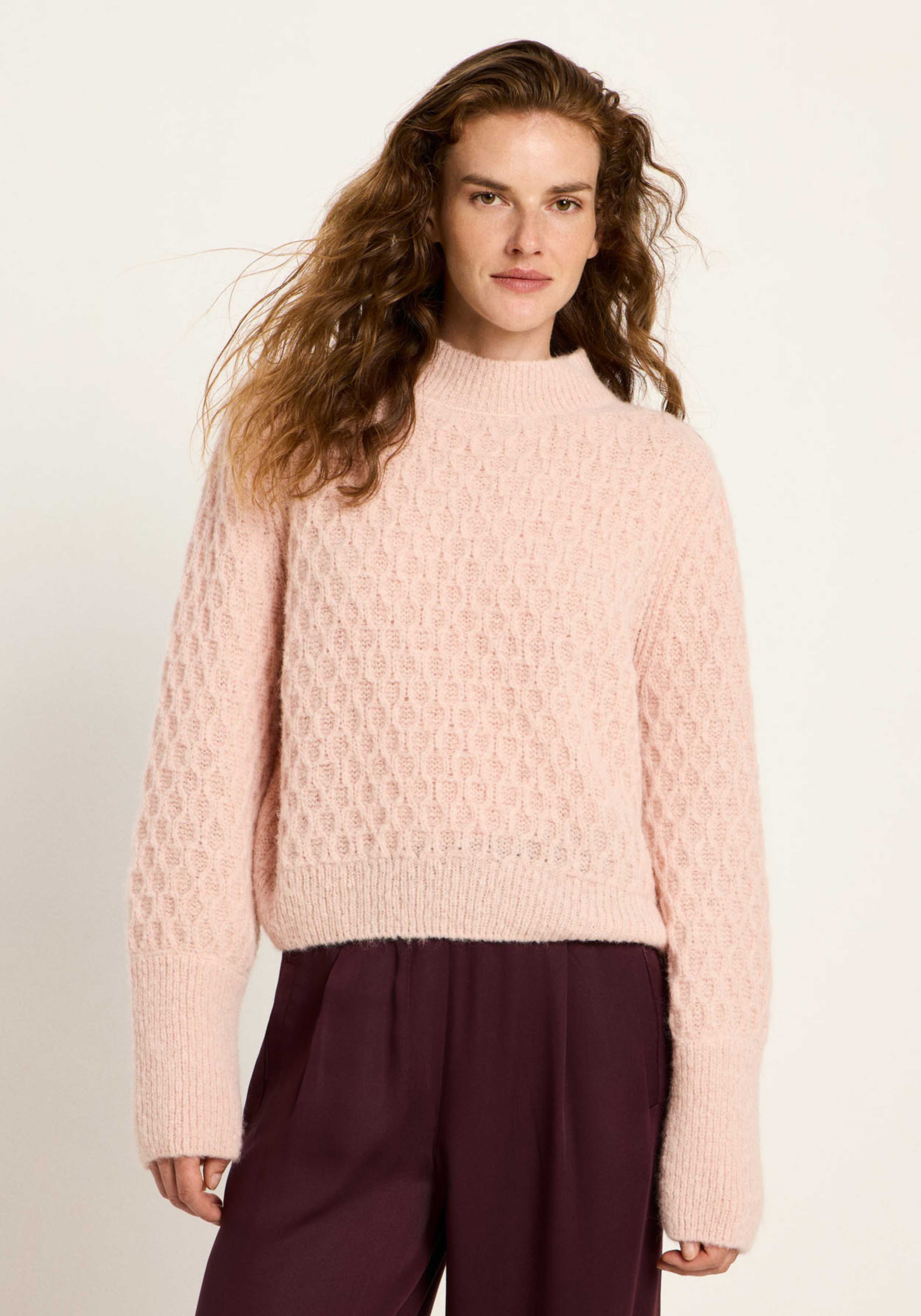 Lanius Pullover mit Zopfstrick Rose