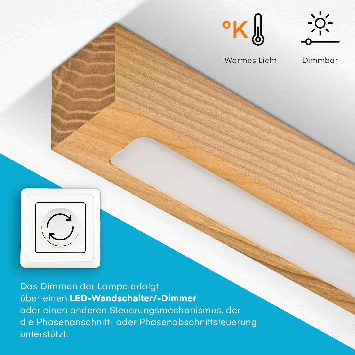 Hängelampe Hängeleuchte - Deckenlampe aus Holz - Pendelleuchte - LED Lampe - Dimmbar - Warmweiß DIMLED110KB-3K-RUSTIKAL 110 cm Warmweißes Licht Rustikal