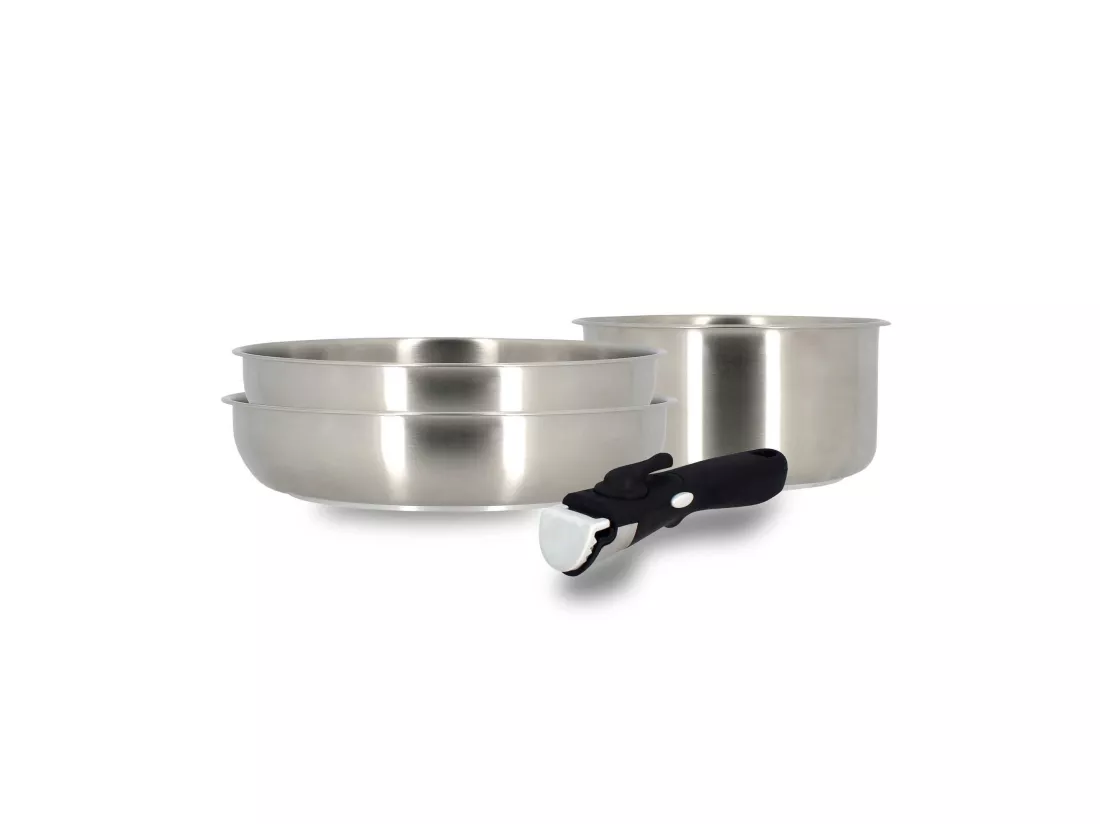 Menastyl - Set 4 Pieces Iris Poele Casserole Et Poignee En Acier Inoxydable Inducti