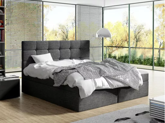 Lit continental Comfivo 196, Double, Continental, Gris, 180x200, Tapisserie, 183x206cm