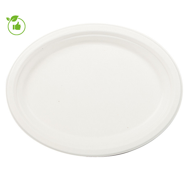 Assiettes ovales en bagasse naturelle Huhtamaki 20 x 26 cm, lot de 50