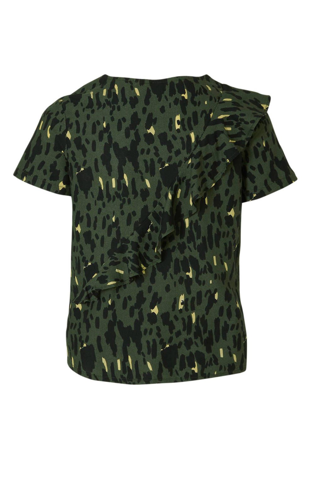 Zigga top met all over print en volant donkergroen/zwart/geel