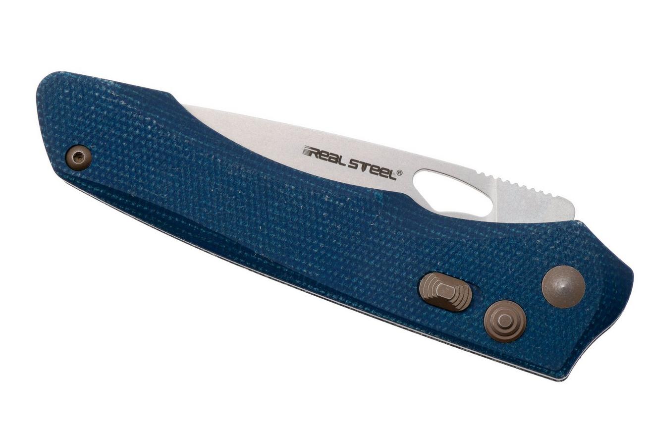 Real Steel Griffin Pro 7131DM Stonewashed 14C28N, Denim Micarta, zakmes, Carson Huang design
