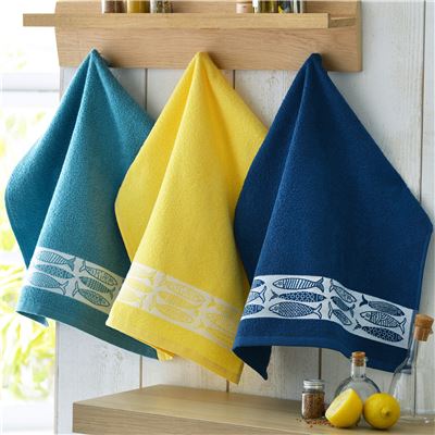 Essuie-mains liteau jacquard poissons - 400 g/m²