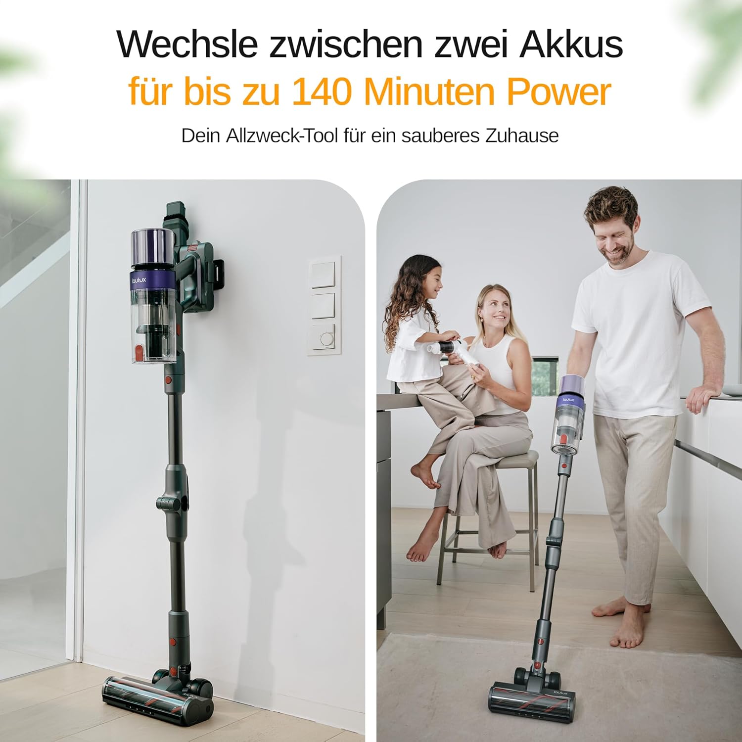 Clenza Pro – Kabelloser Akku-Staubsauger 36 kPa mit 3 Saugmodi, 70 Min Akku, starker Saugleistung, HEPA-Filter, Turbobürste für Tierhaare, LED-Display & praktische Wandhalterung