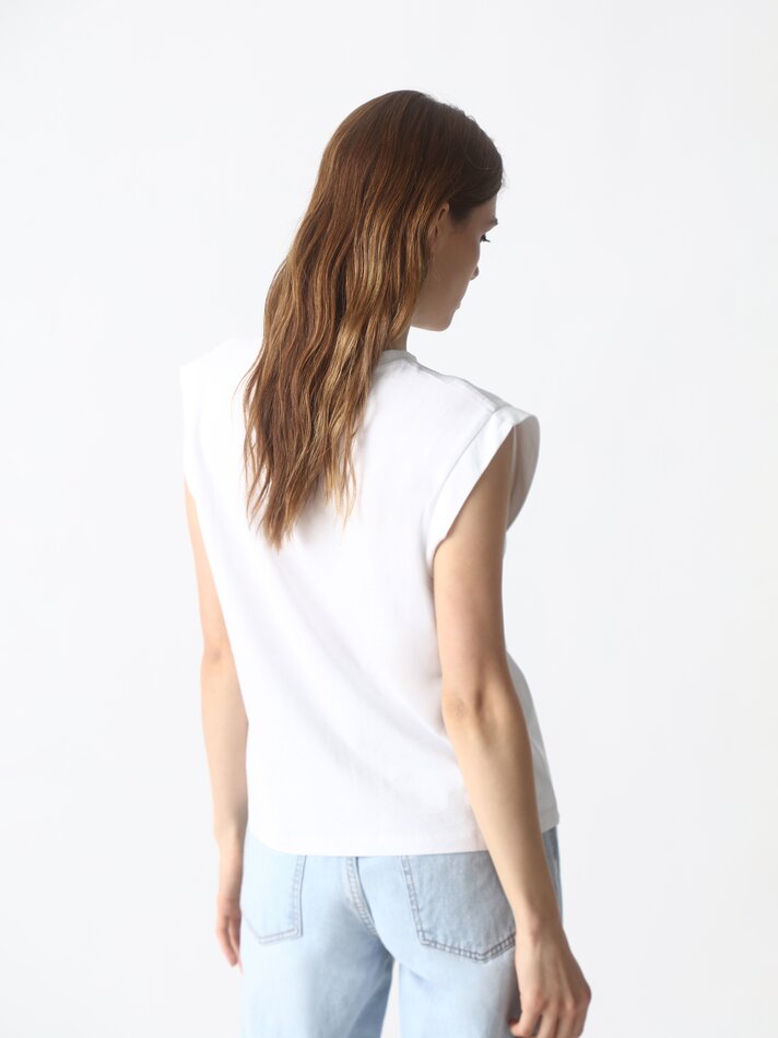 Blusa sem mangas com estampa - Branca