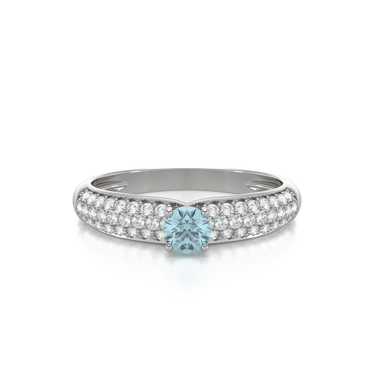 Bague ADEN Or 585 Blanc Aigue-Marine et diamants 1.978grs