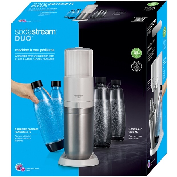 Machine à soda et eau gazeuse Sodastream DUO Blanche + 2 carafes + 2 bouteilles