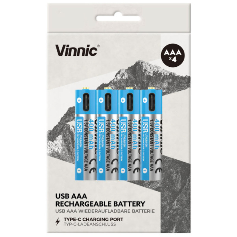 Vinnic wiederaufladbare Batterien, USB-C, AAA, 1600 mAh, 4 Stück