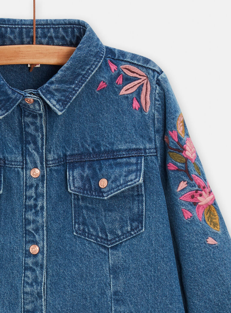 Robe en jean avec broderie fleurie pour fille