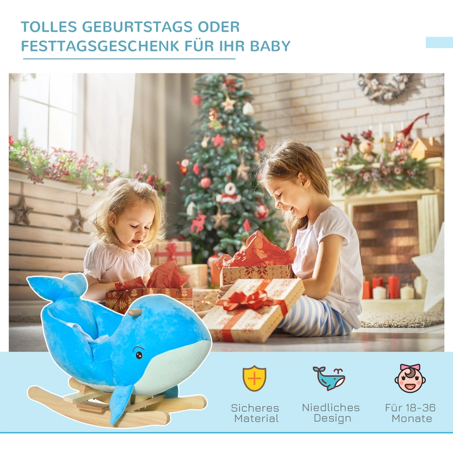 HOMCOM Schaukeltier im Wal-Design mit Sicherheitsgurt Blau