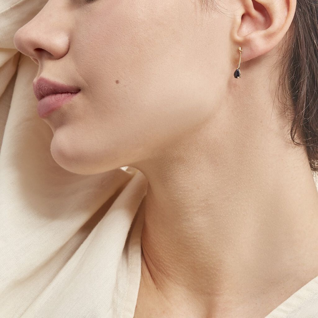 Boucles D'oreilles Pendantes Goutte Or Jaune Saphir