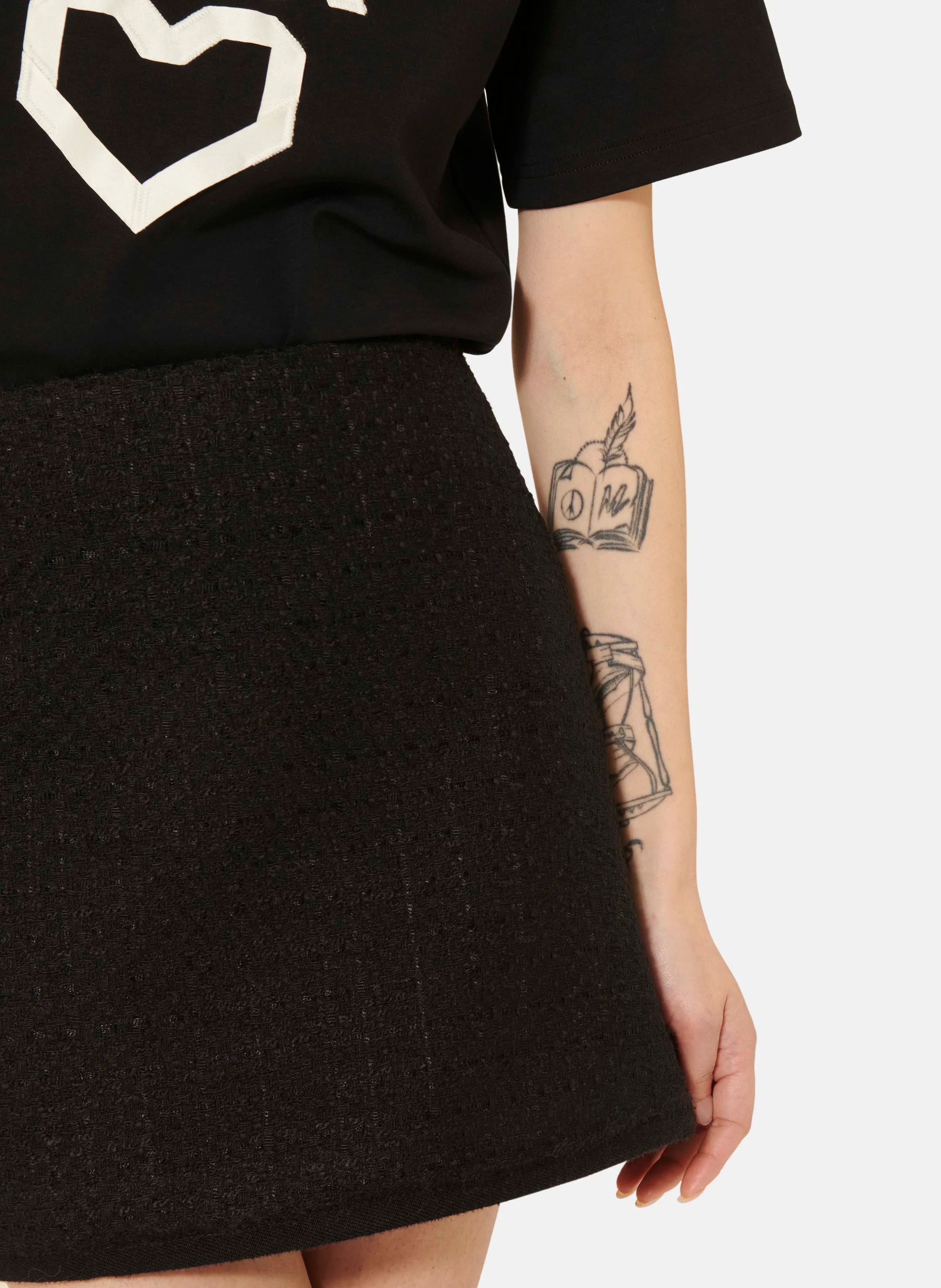 JUNIA - Jupe courte droite en tweed | Noir