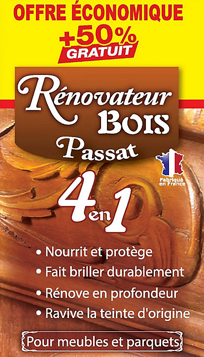 Rénovateur bois meubles et parquets intérieur extérieur 4 en 1 Passat 500 ml + 50 % gratuit