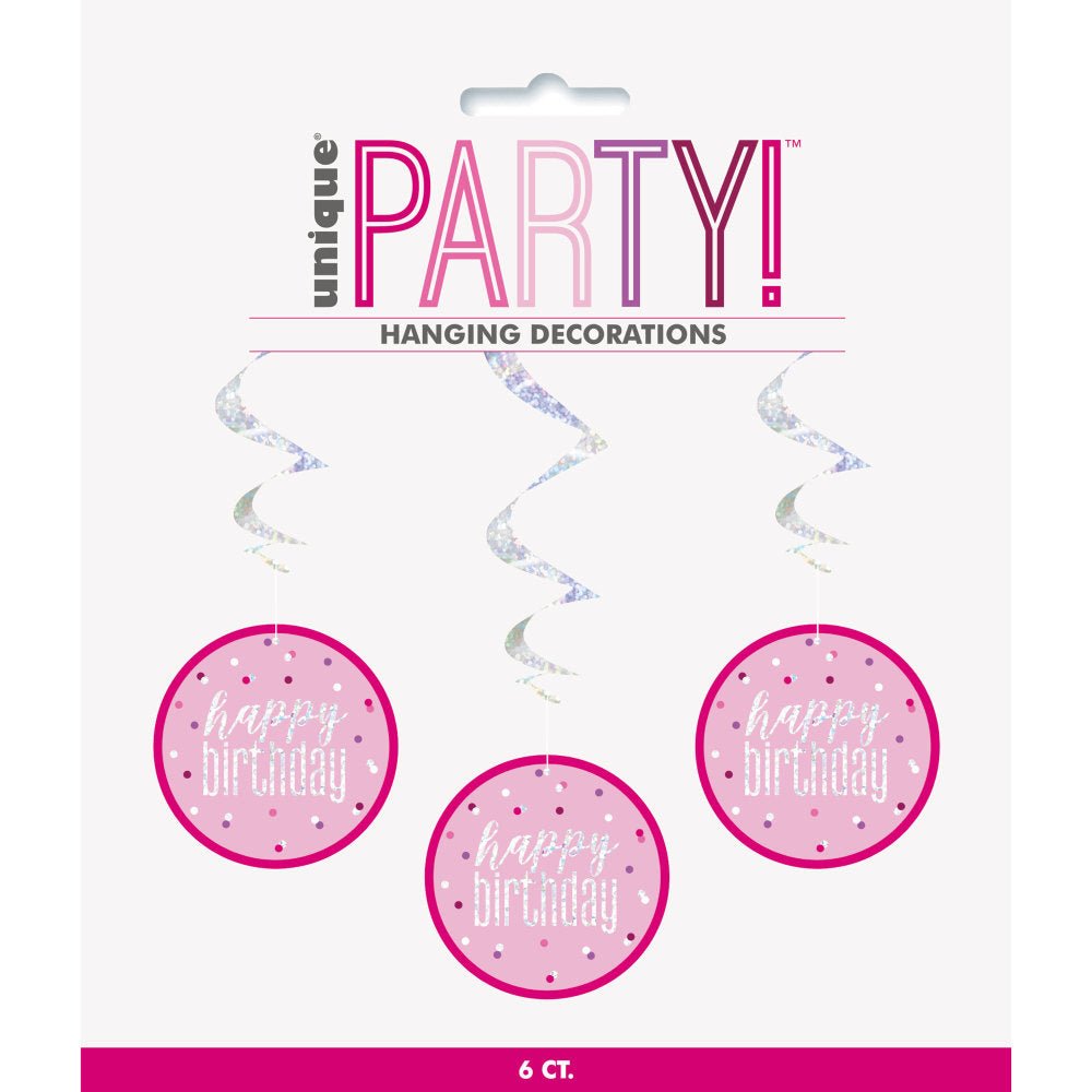 Hangdecoratie Happy Birthday Roze 81cm 6st