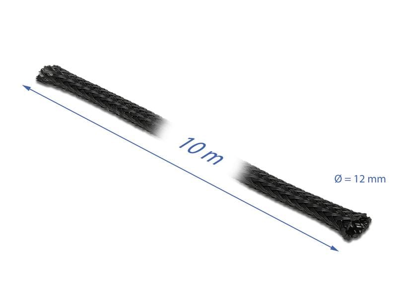 Delock Kabelschlauch 10mx12mm, dehnbar Schwarz Delock Geflechtschlauch dehnbar 10 m x 12 mm schwarz