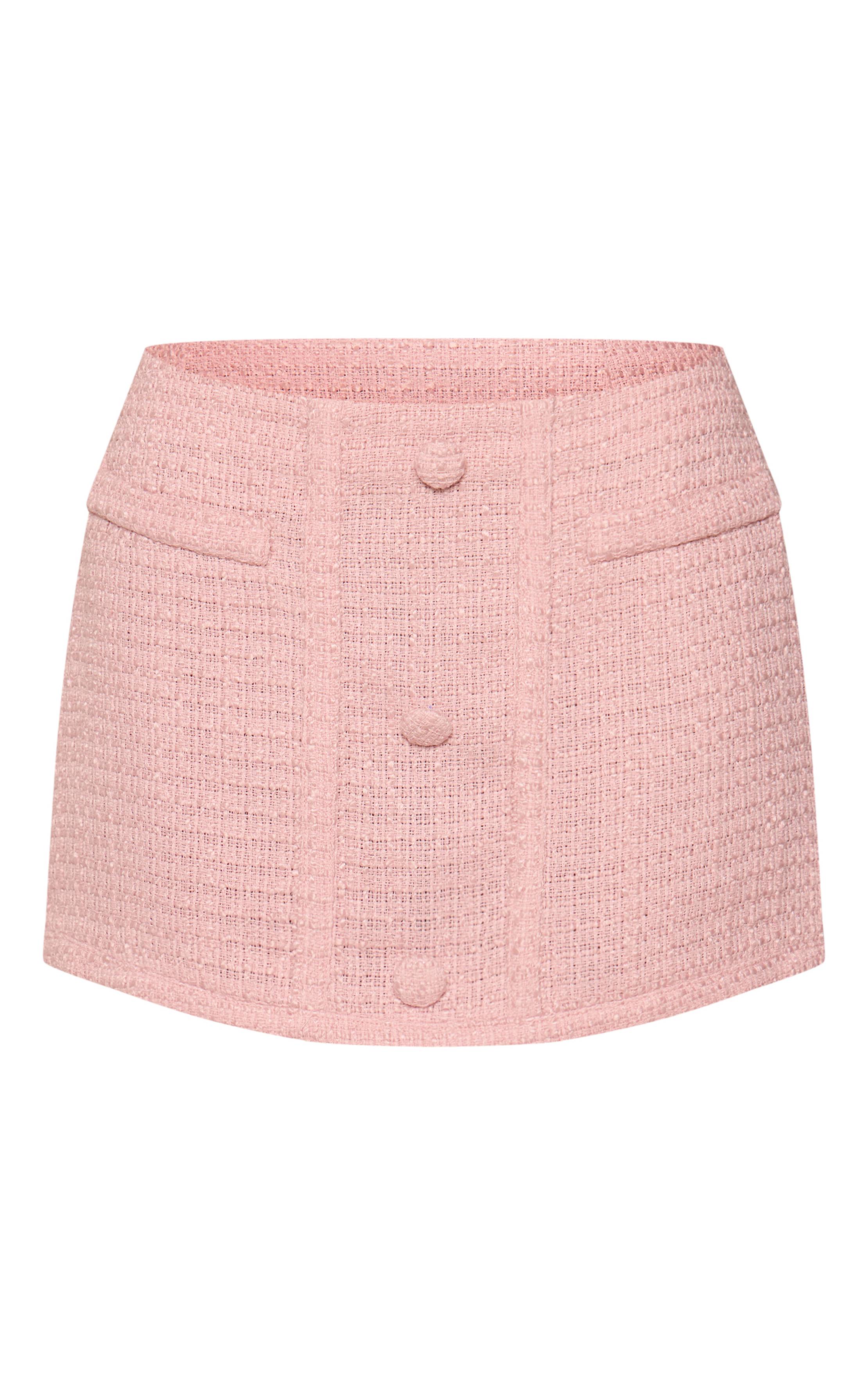 Rose Ensemble Jupe Courte Boutonnée En Bouclé Mini
