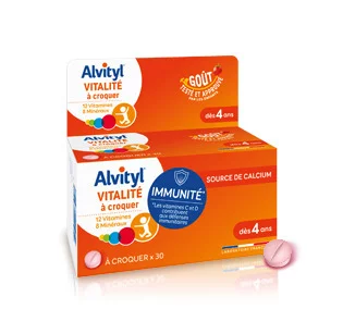 Vitalité Comprimés à croquer, goût fraise - 12 vitamines et 8 minéraux - Dès 4 ans - 30 comprimés