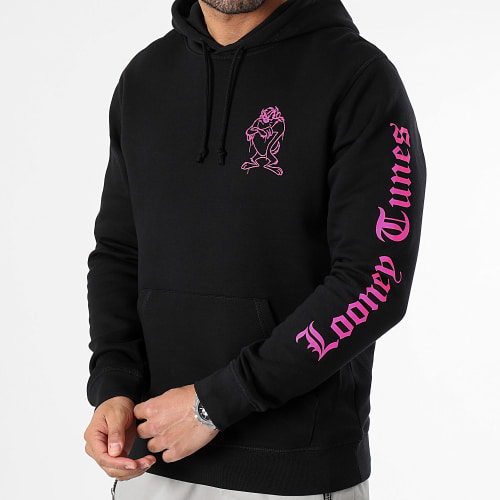 Sweat Capuche Sleeve Angry Taz Noir Rose Fluo