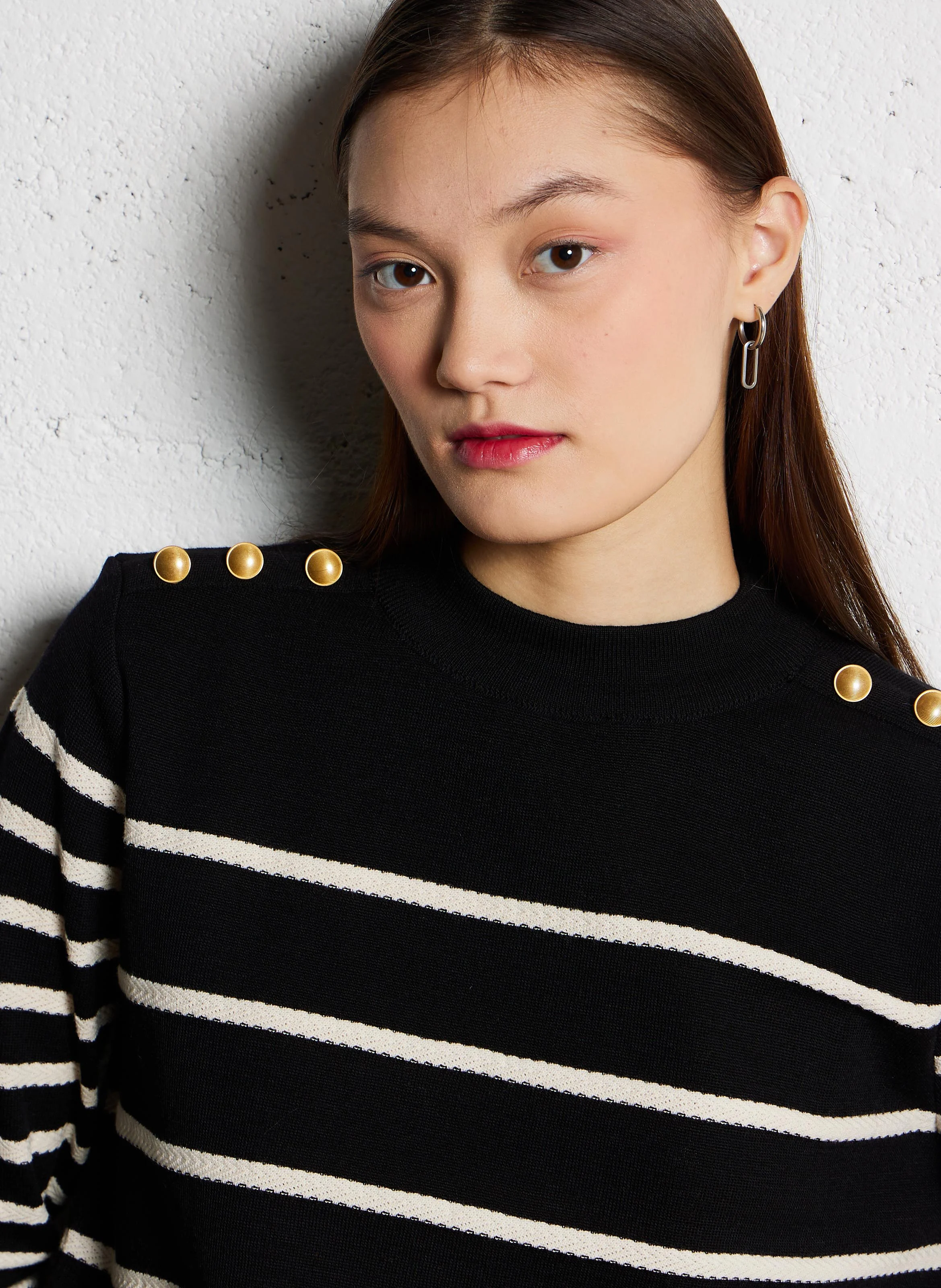 Pull col rond rayé en laine mélangé | Multicolore